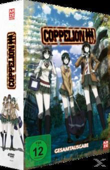 DVD-Box-Set der Anime-Serie 'Coppelion'. Zeigt weibliche Charaktere in Schuluniformen und DVD-Cover.