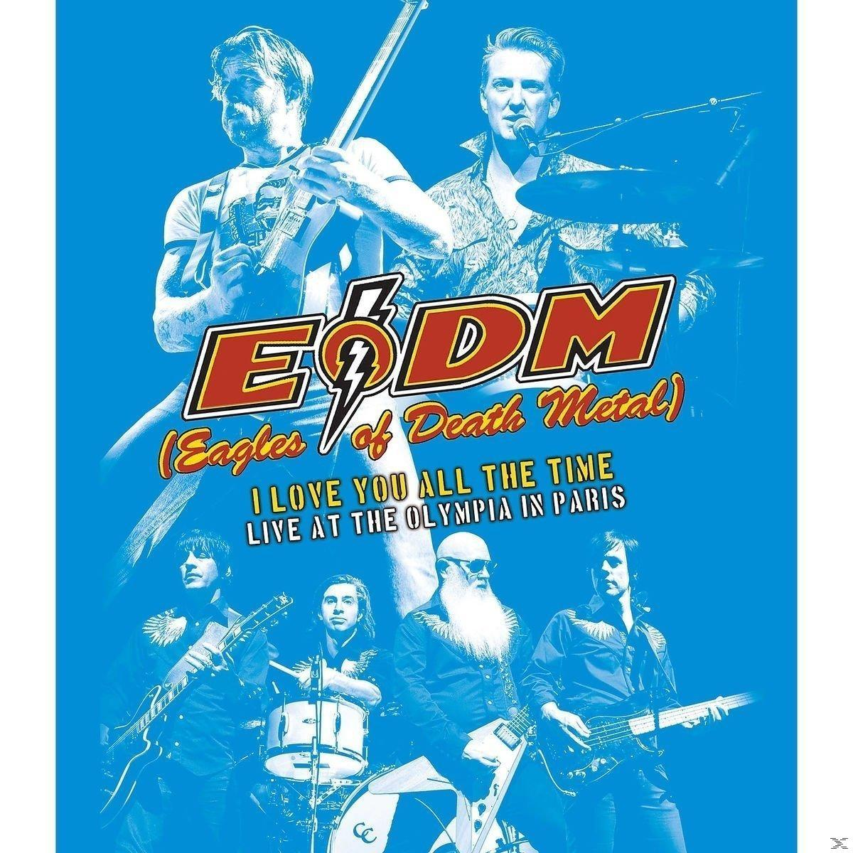 Concertposter voor Eagles of Death Metal. Bandleden zijn zichtbaar. De tekst luidt 'I Love You All The Time, Live at the Olympia in Paris'.