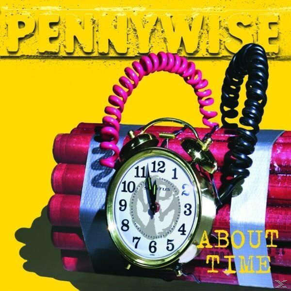 Albumcover mit Bombe und Uhr, Text 'Pennywise About Time' mit gelbem Hintergrund.