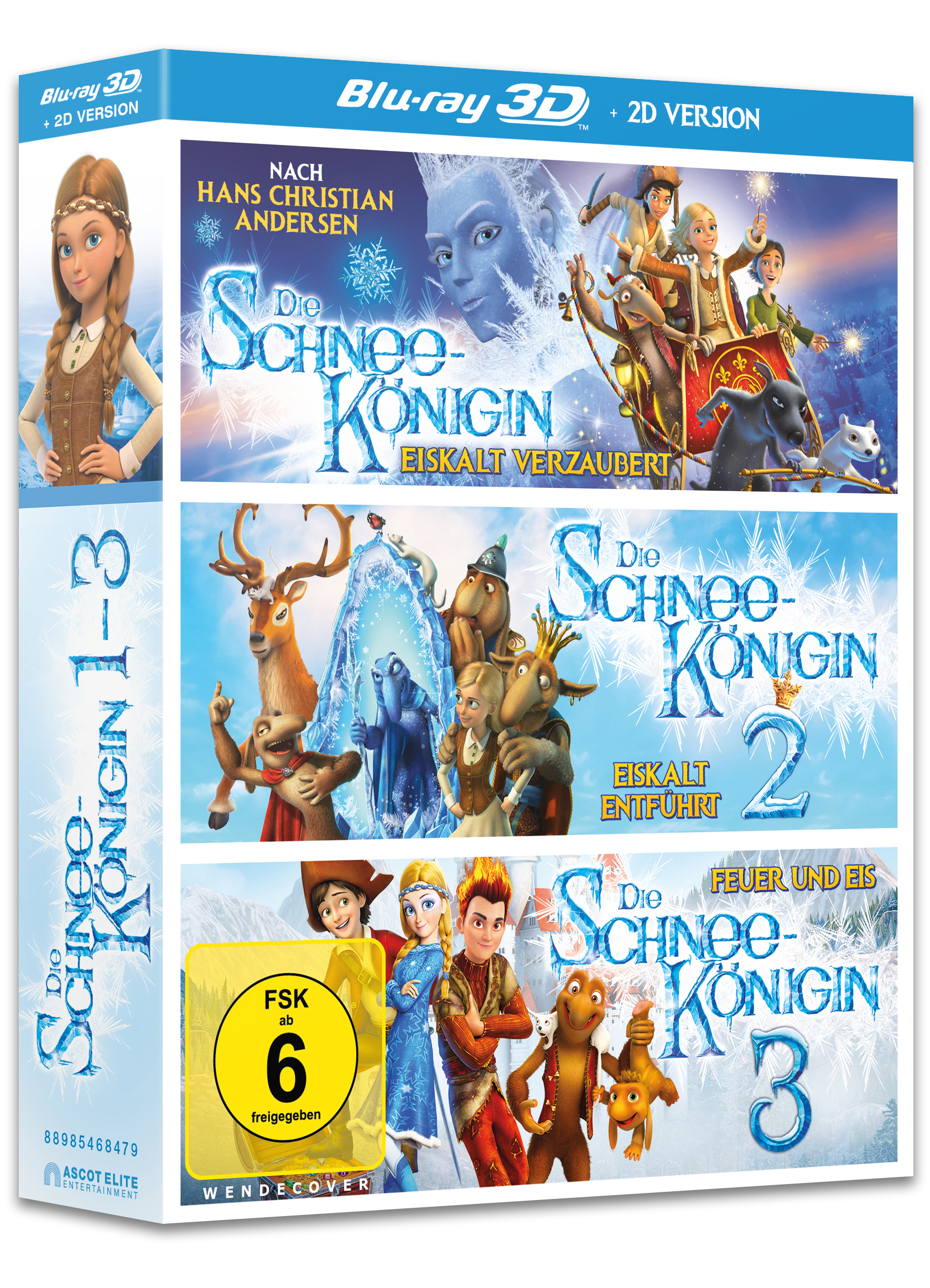 Ein Blu-ray-Box-Set mit drei Animationsfilmen, mit deutschem Text auf dem Cover.
