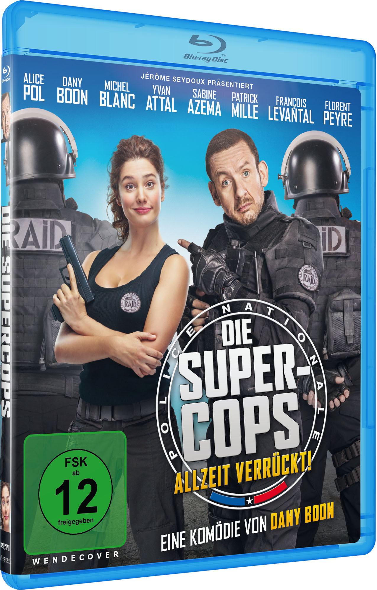 Blu-ray-Disc-Hülle mit Schauspielern auf dem Cover, Titel 'Die Supercops' und blauem Hintergrund.