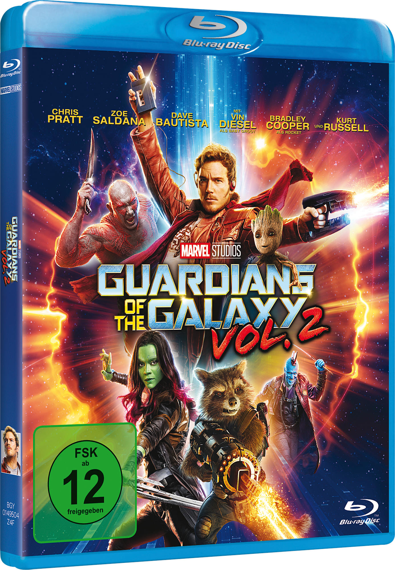 Filmcover von Guardians of the Galaxy Vol. 2 mit mehreren Charakteren in einem Weltraumthema.
