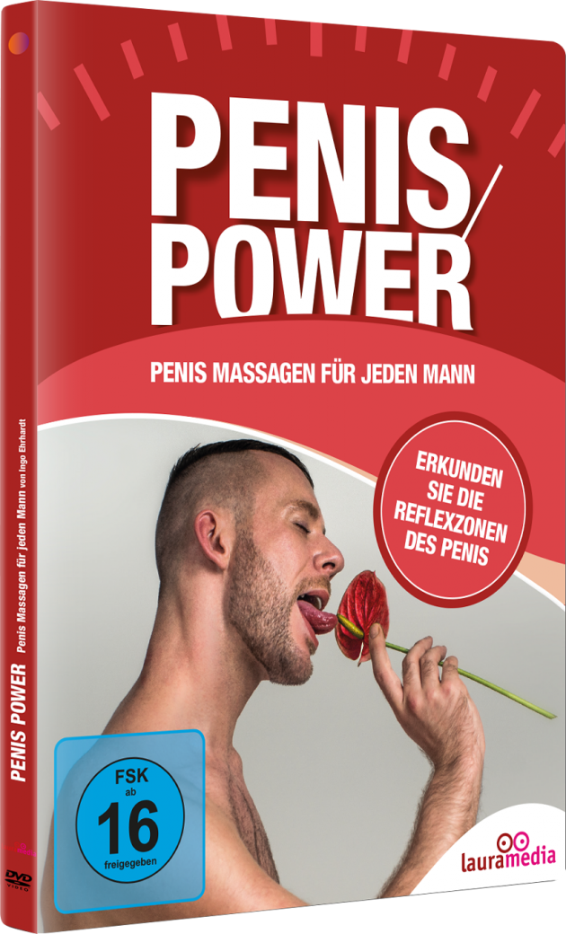 DVD-Cover mit einem Mann, der eine Blume leckt, Text "PENIS POWER", roter Hintergrund.