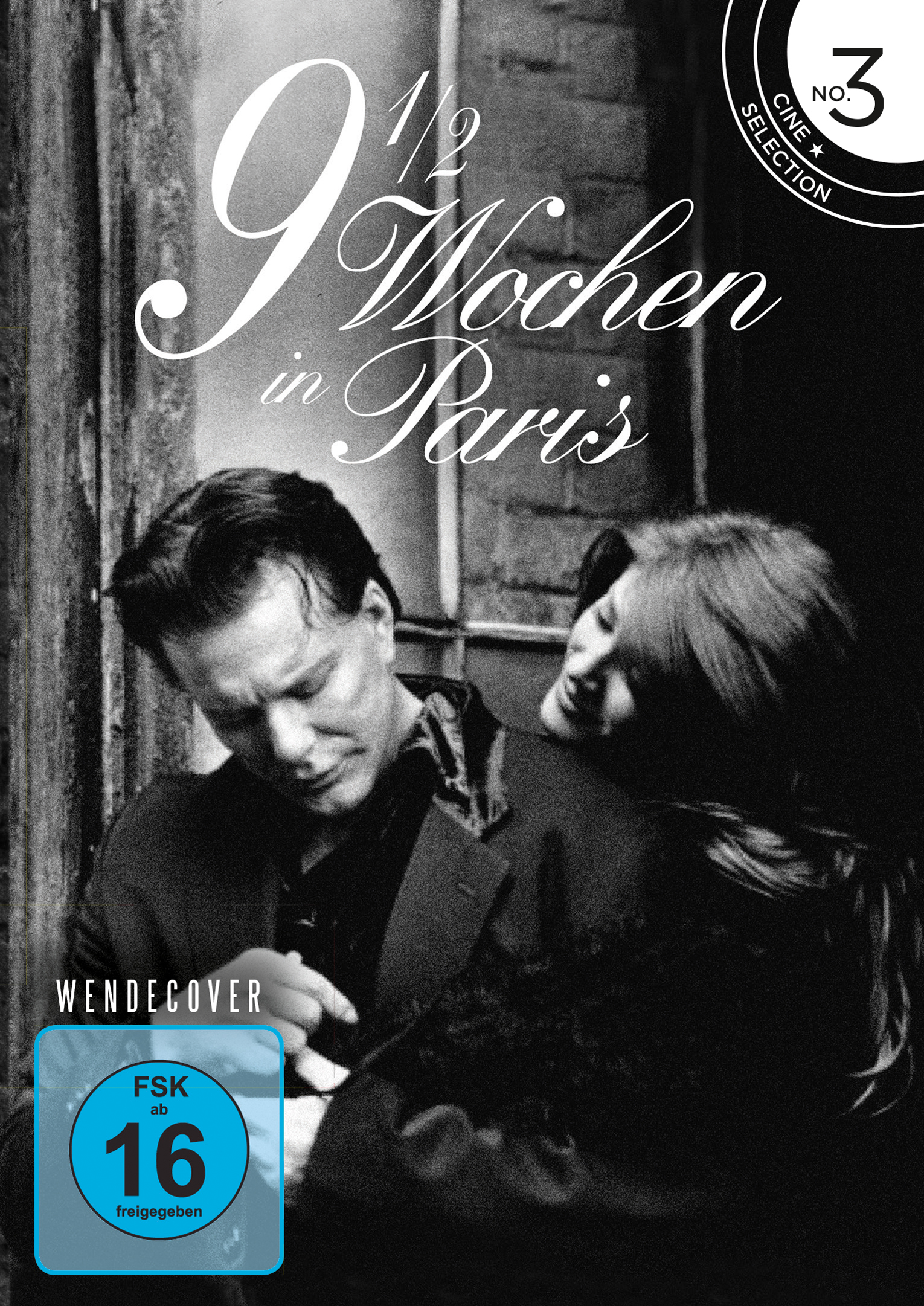 DVD-Cover: Schwarz-Weiß-Bild eines Paares. Text: 9 1/2 Wochen in Paris. Label: Wendecover FSK 16.