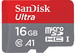 SANDISK microSDXC 16GB+AD - Speicherkarte  (16 GB, 98 MB/s, Grau/Rot)