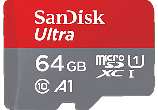 SANDISK microSDHC ULTRA 64GB+AD - Speicherkarte  (64 GB, 100 MB/s, Grau/Rot)