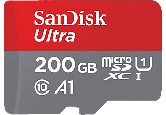 SANDISK SANDISK Ultra microSDXC - Per smartphone - 200 GB - Grigio/Rosso - Scheda di memoria  (200 GB, 100 MB/s, Grigio/Rosso)