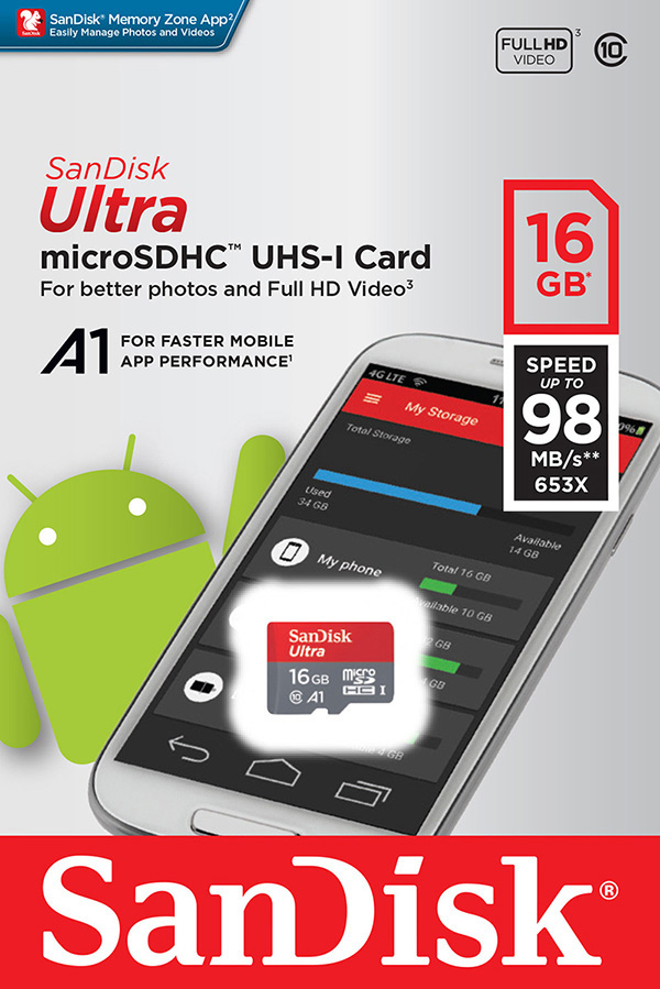 SANDISK Ultra® UHS-I, Micro-SDHC Speicherkarte, 16 GB, 98 MB/s