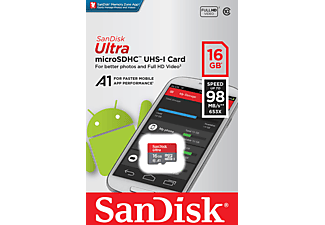 SANDISK Ultra® UHS-I, Micro-SDHC Speicherkarte, 16 GB, 98 MB/s