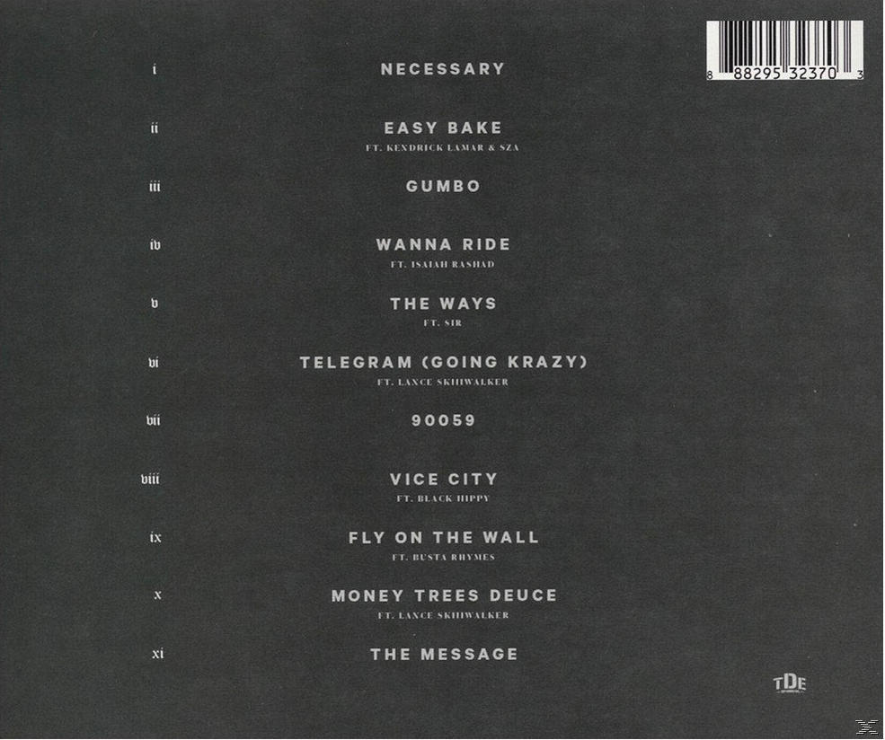 Back of a CD case with a tracklist. The title is 'Necessary' and features artists and song titles.