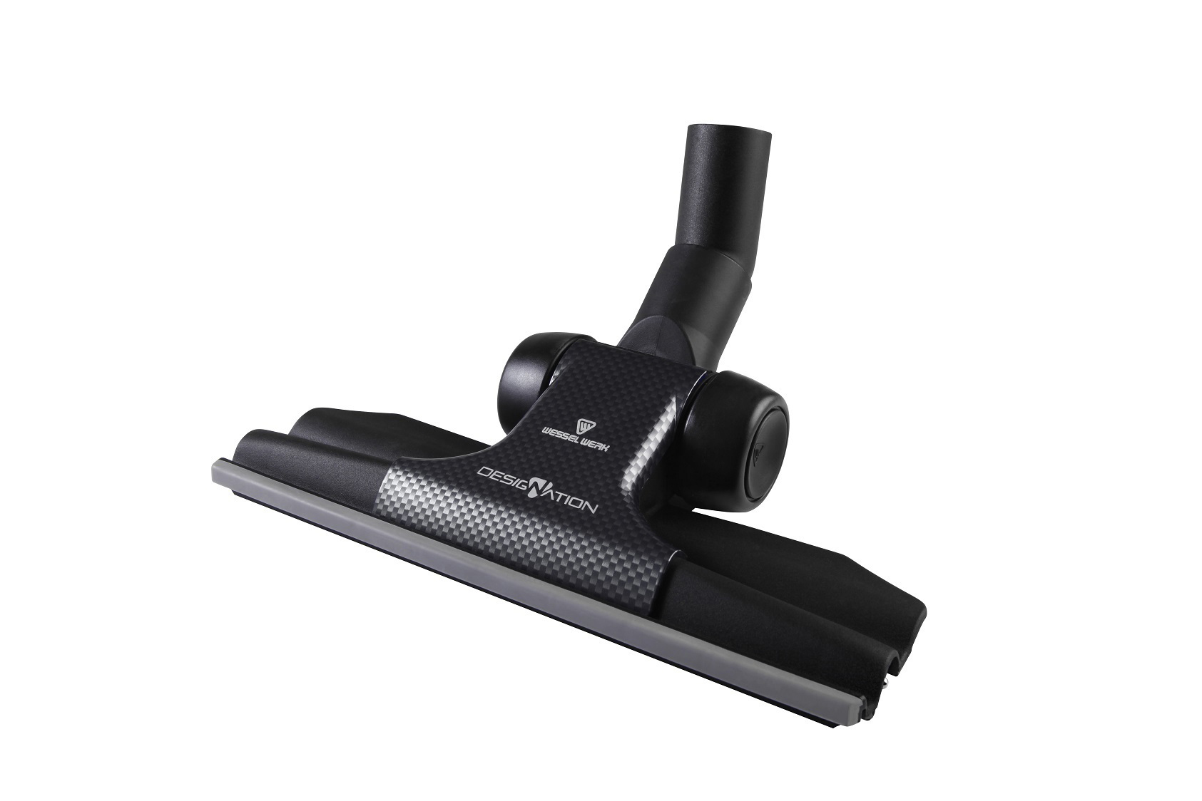 Schwarze Staubsaugerdüse mit Karbonfaser-Design.
