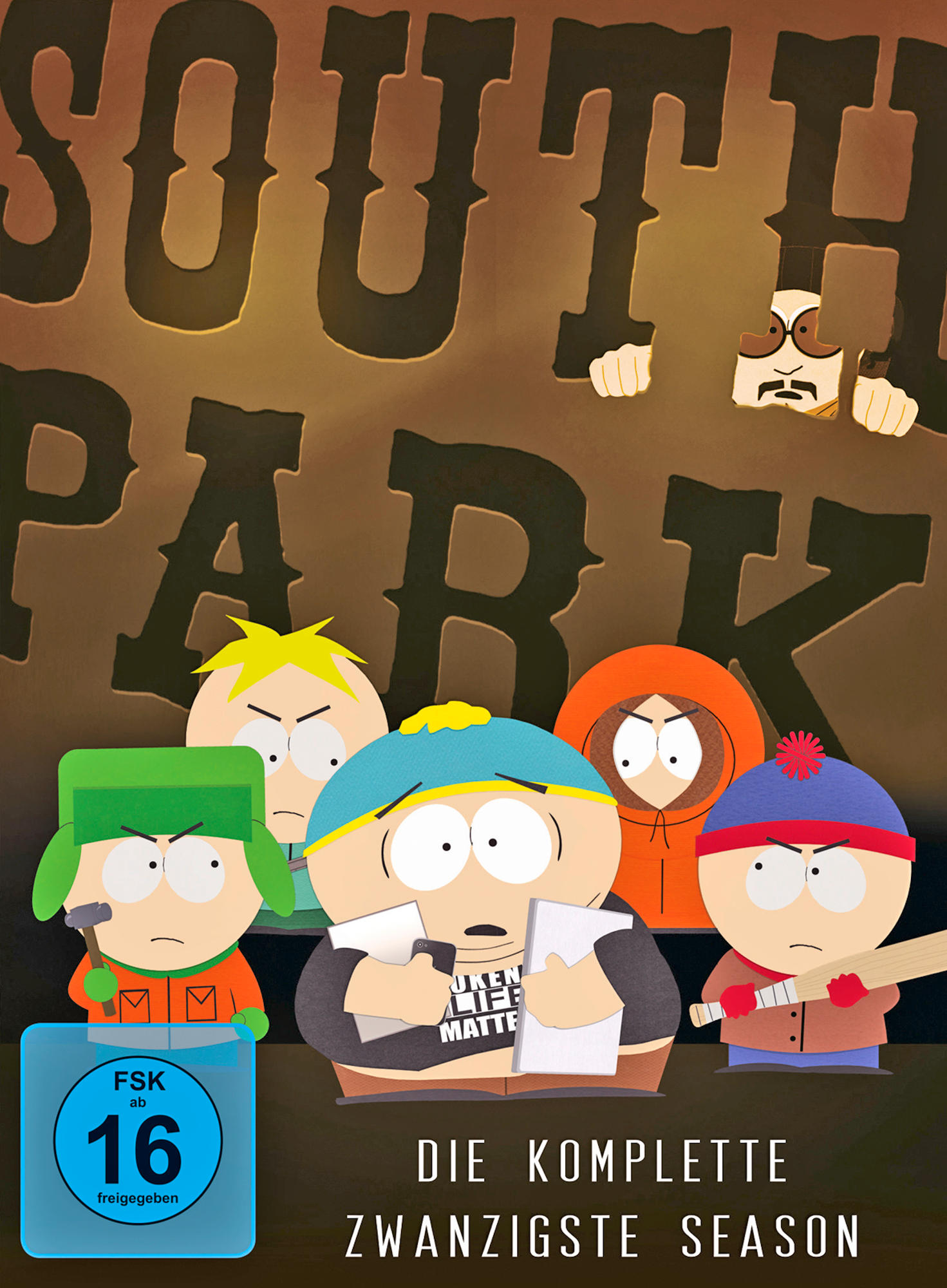 DVD-Cover von South Park: Die komplette zwanzigste Staffel. Zeigt die Hauptfiguren.