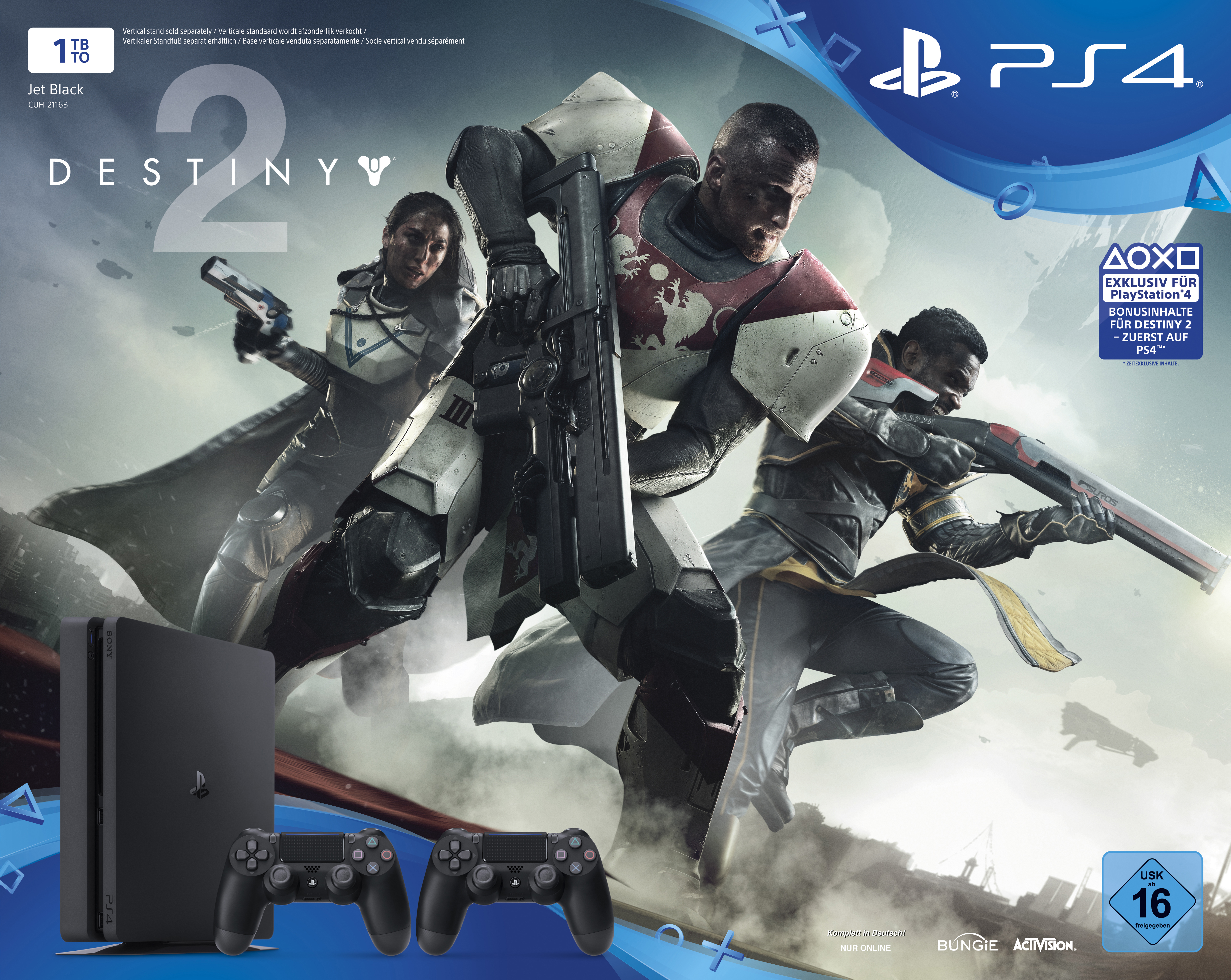 SONY PlayStation 4 Slim 1TB Schwarz + Destiny 2 + 2. DualShock4 Controller + Thats You Vouche