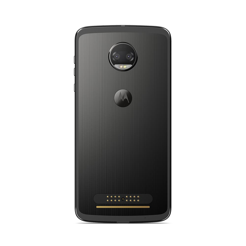 Schwarzes Motorola-Telefon mit Dual-Objektiv-Kamera, rundem Kamera-Buckel und Fingerabdrucksensor.