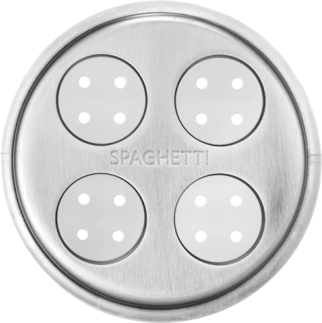 Fém spagetti készítő toldalék, négy lyukkal, 'SPAGHETTI' felirattal.