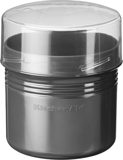 KitchenAid ételaprító szürke testtel és átlátszó műanyag fedővel.