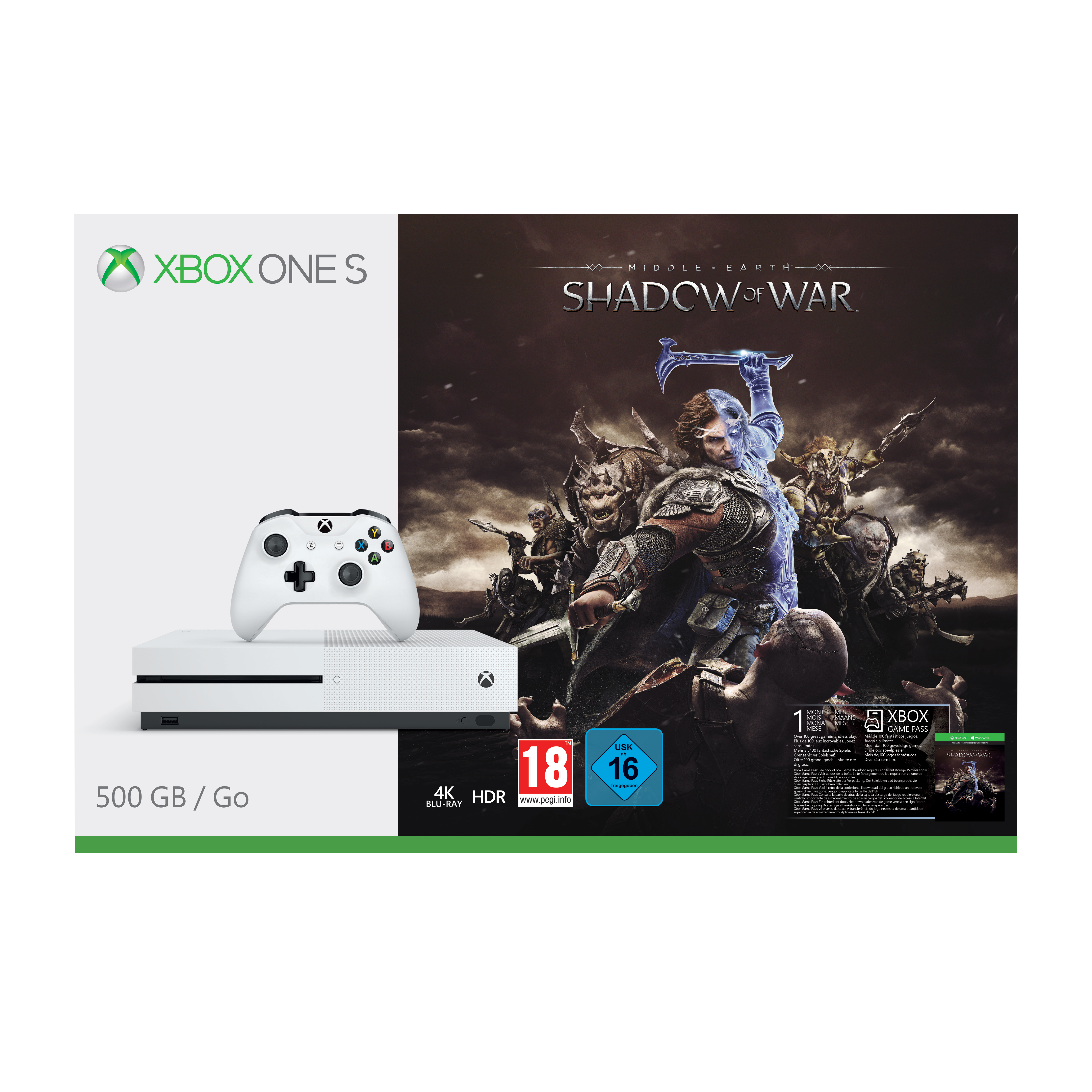 MICROSOFT Xbox One S 500GB Konsole - Mittelerde: Schatten des Krieges