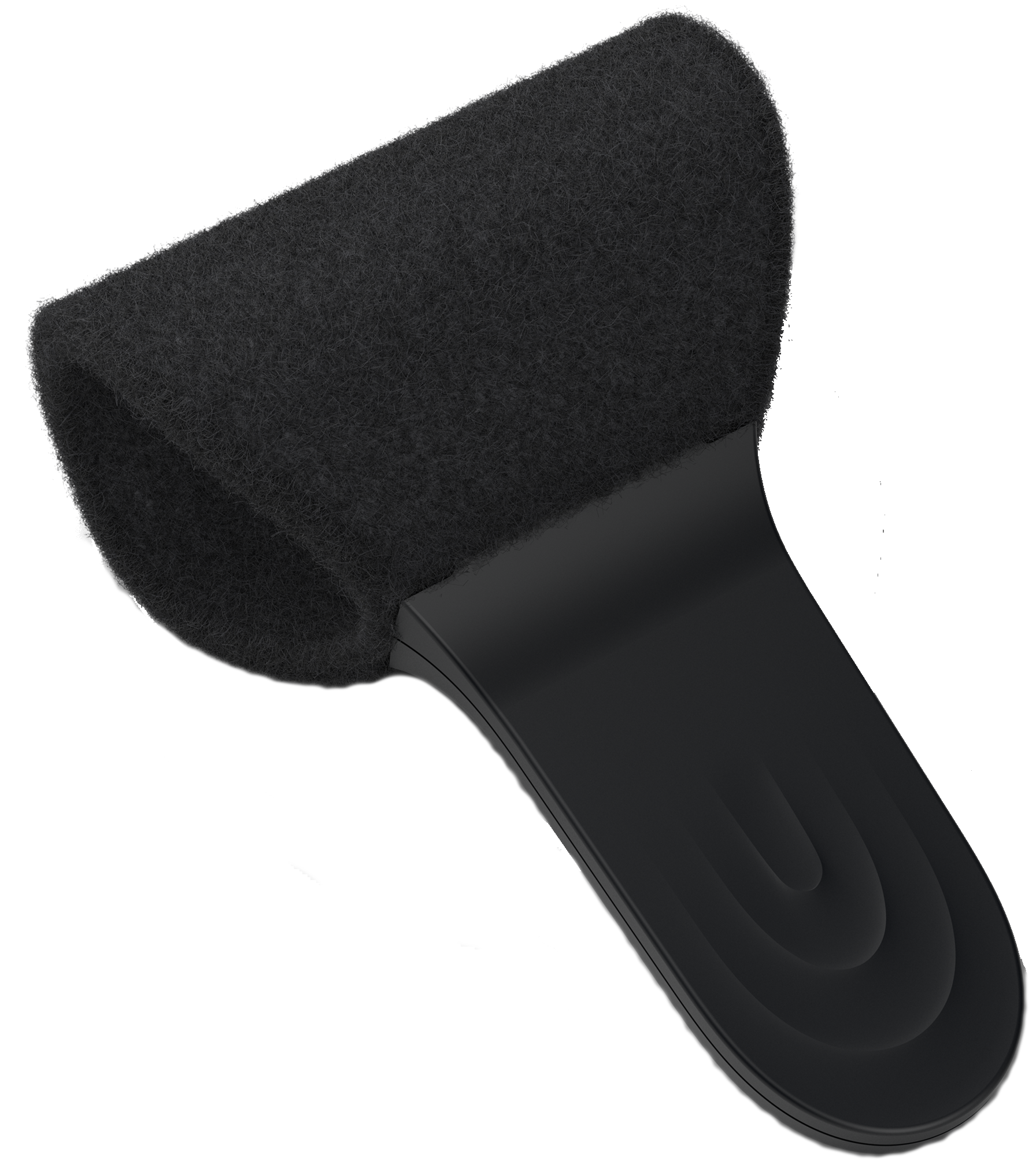 A black object, possibly a cleaning tool, with a sponge and a handle. Outlined with black and white.