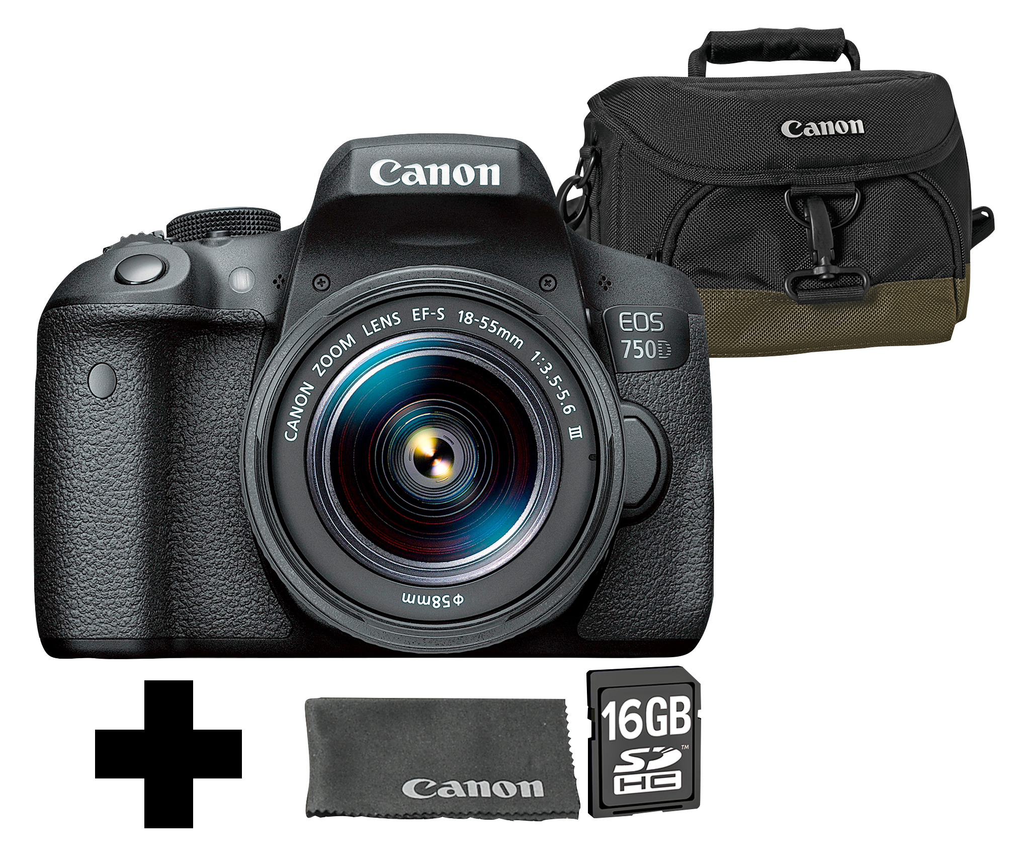 CANON EOS 750D VUK DFIN III Spiegelreflexkamera, 24,2 Megapixel, 18-55 mm Objektiv (EF-S), Touchscreen Display, WLAN, Schwarz