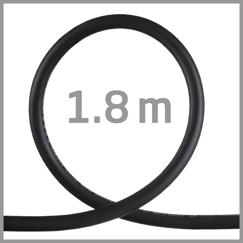 Schwarzes Kabel, zu einem Kreis gewellt, mit dem Text 1,8 m in der Mitte.