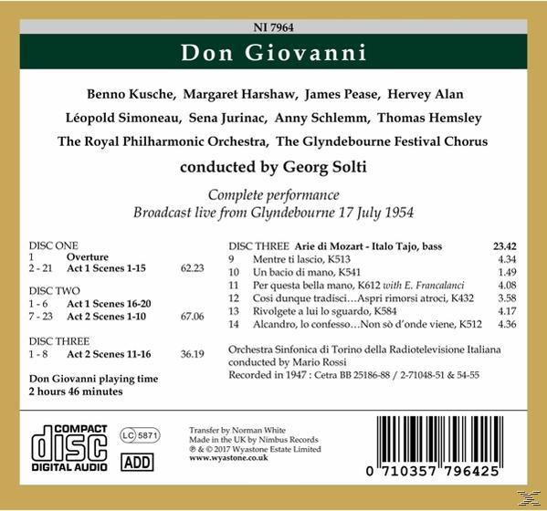 CD-Label von Don Giovanni mit Text und einer Liste von Interpreten und Titeln.