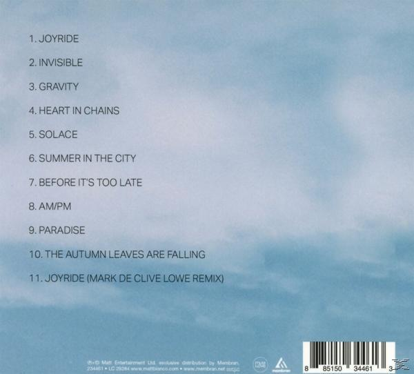Rückseite einer CD mit Titelliste und blauem Himmel im Hintergrund.
