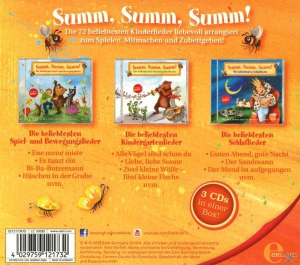 CD-Box-Set mit drei CDs mit den Titeln: Spiel- und Bewegungslieder, Kindergartenlieder und Schlaflieder. Artwork hat Cartoon-Bären und Bienen.