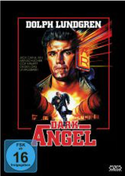 Filmposter für Dark Angel, mit Dolph Lundgren im Zentrum. Der Hintergrund ist dunkelrot und schwarz.