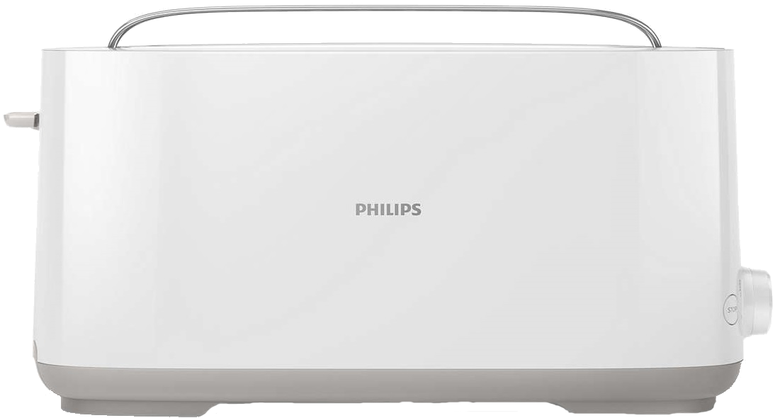 Witte Philips broodrooster met de merknaam in het midden.