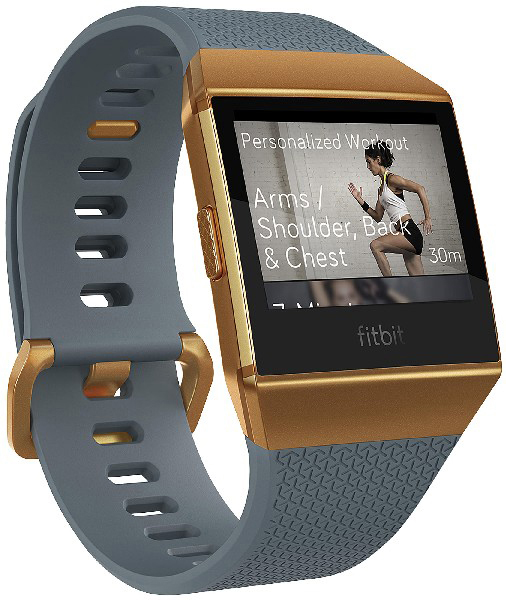 Fitbit Ionic Reloj inteligente azul naranja lcd gps deportivo azulcobre pantalla resistente al agua smartwatch pizarra fuego talla bronce bluetooth 10 h autonomía gris lonic pulsera actividad pizzaracobre el con integrado y sensor