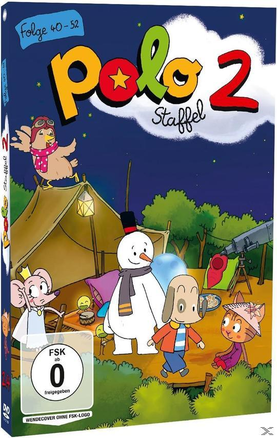 DVD-Cover, Zeichentrickfiguren, Polo, Schneemann, Zelt, Bäume, Nachthimmel mit Sternen.