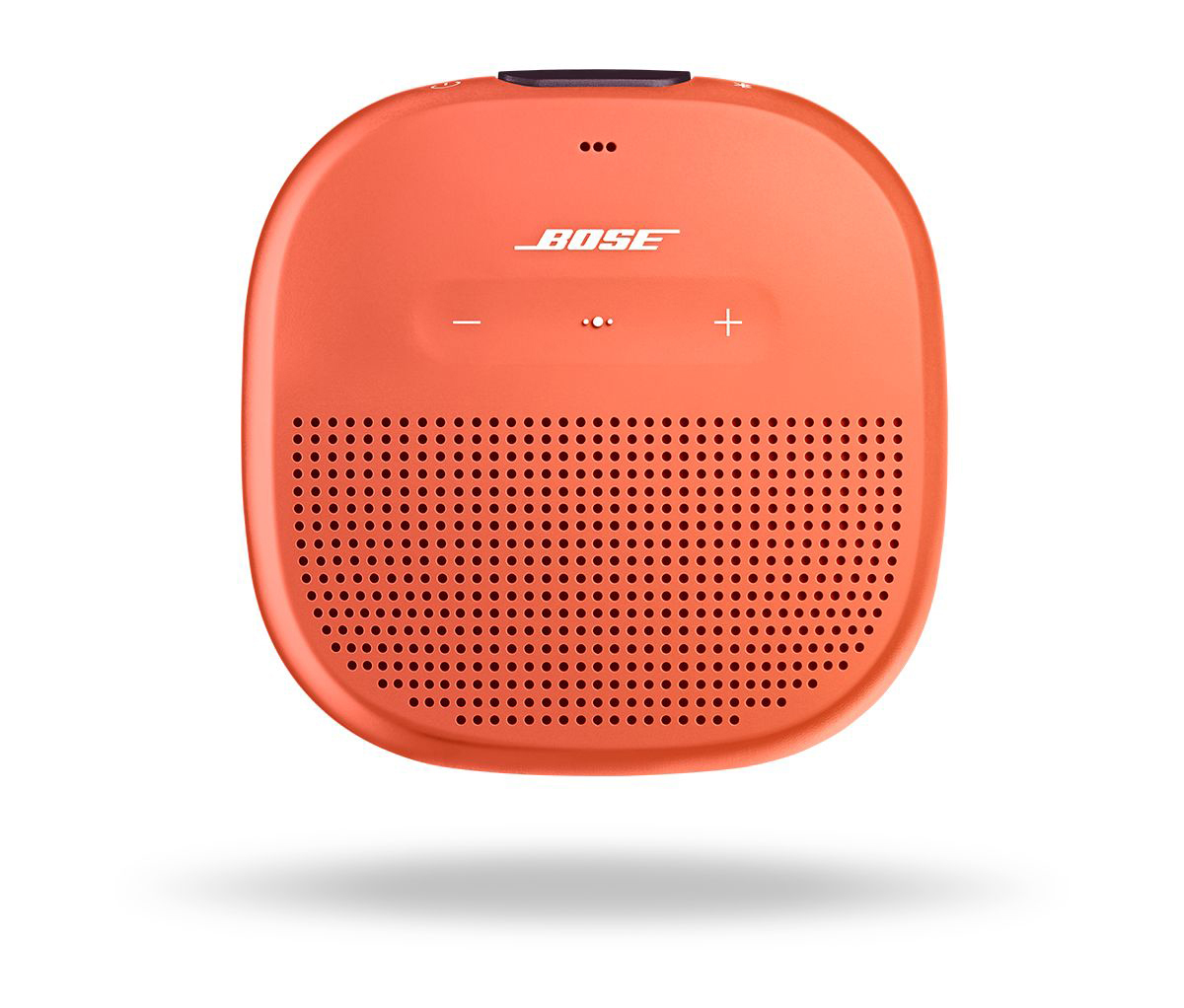 Oranger tragbarer Bose-Lautsprecher. Er hat das Bose-Logo, Steuertasten und einen perforierten Lautsprecherbereich.
