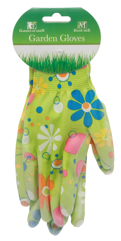 GARDEN OF EDEN 11517 Virágmintás kerti kesztyű, 1 méret, varrás nélküli, víztaszító nitrilbevonattal a tenyérrészen