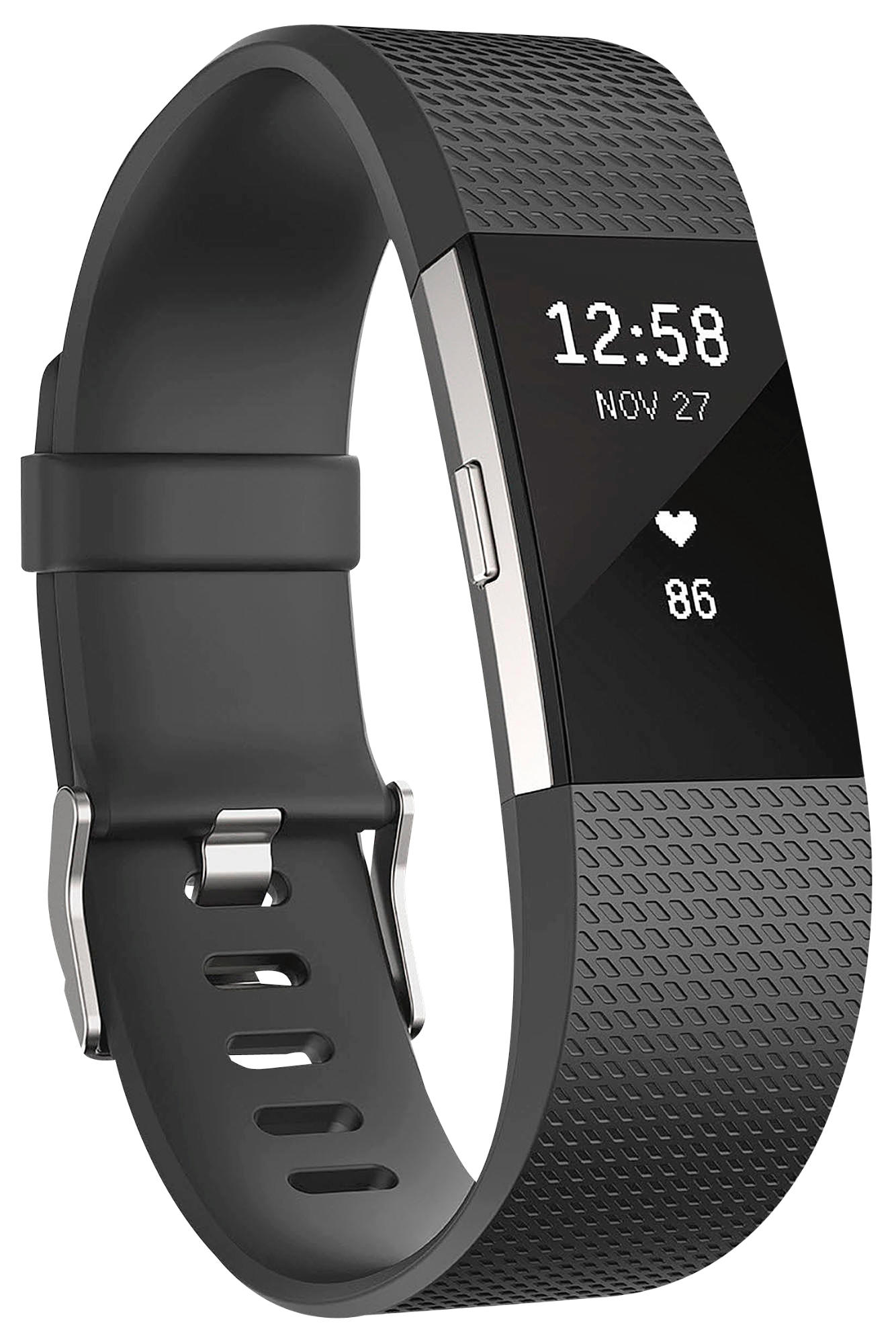 Pulsera de actividad - Fitbit Charge 2, Ritmo Cardíaco, Negro y Plata, Grande