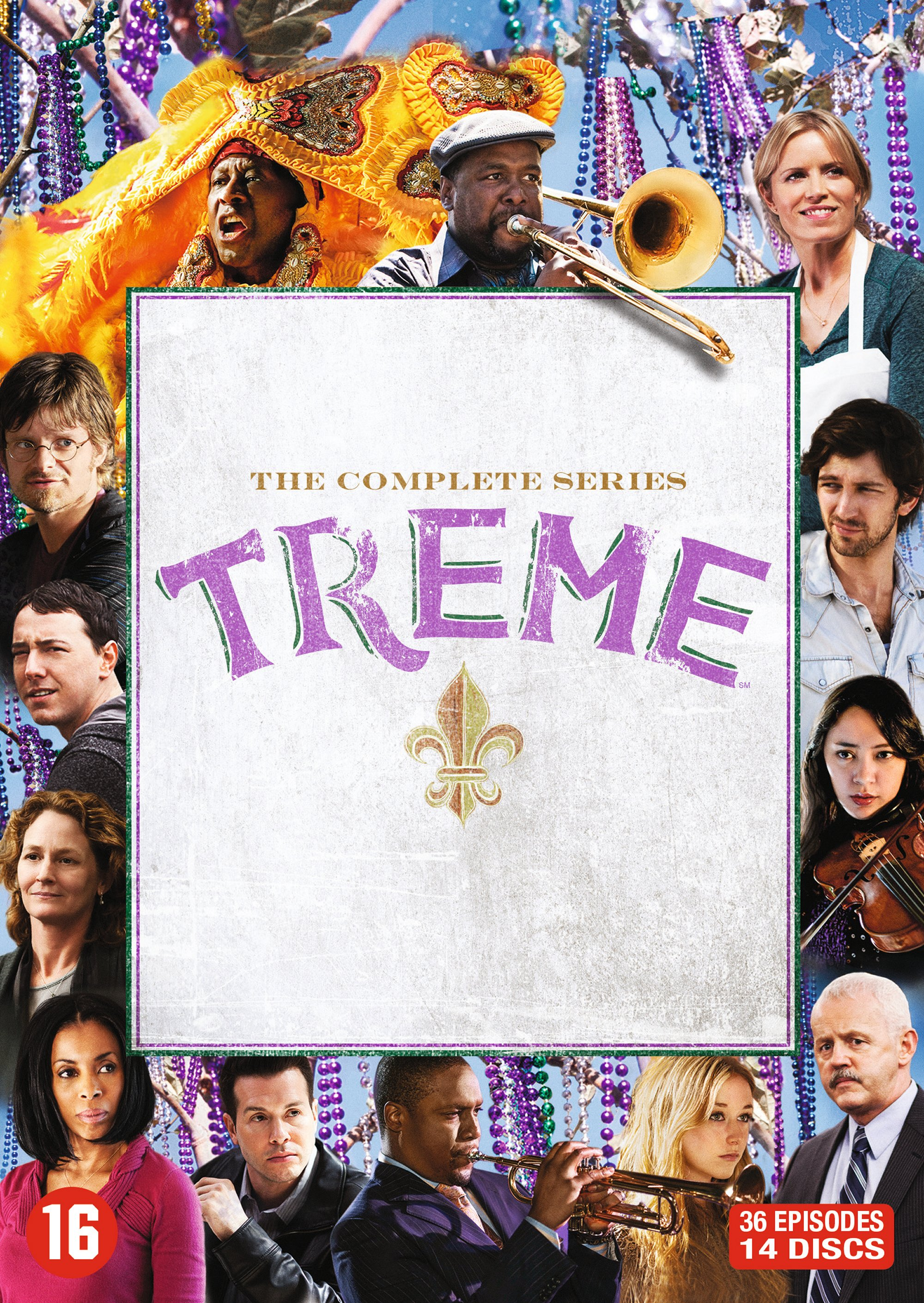 Couverture DVD pour 'Treme: The Complete Series'. Photos, titre et fleur de lys.