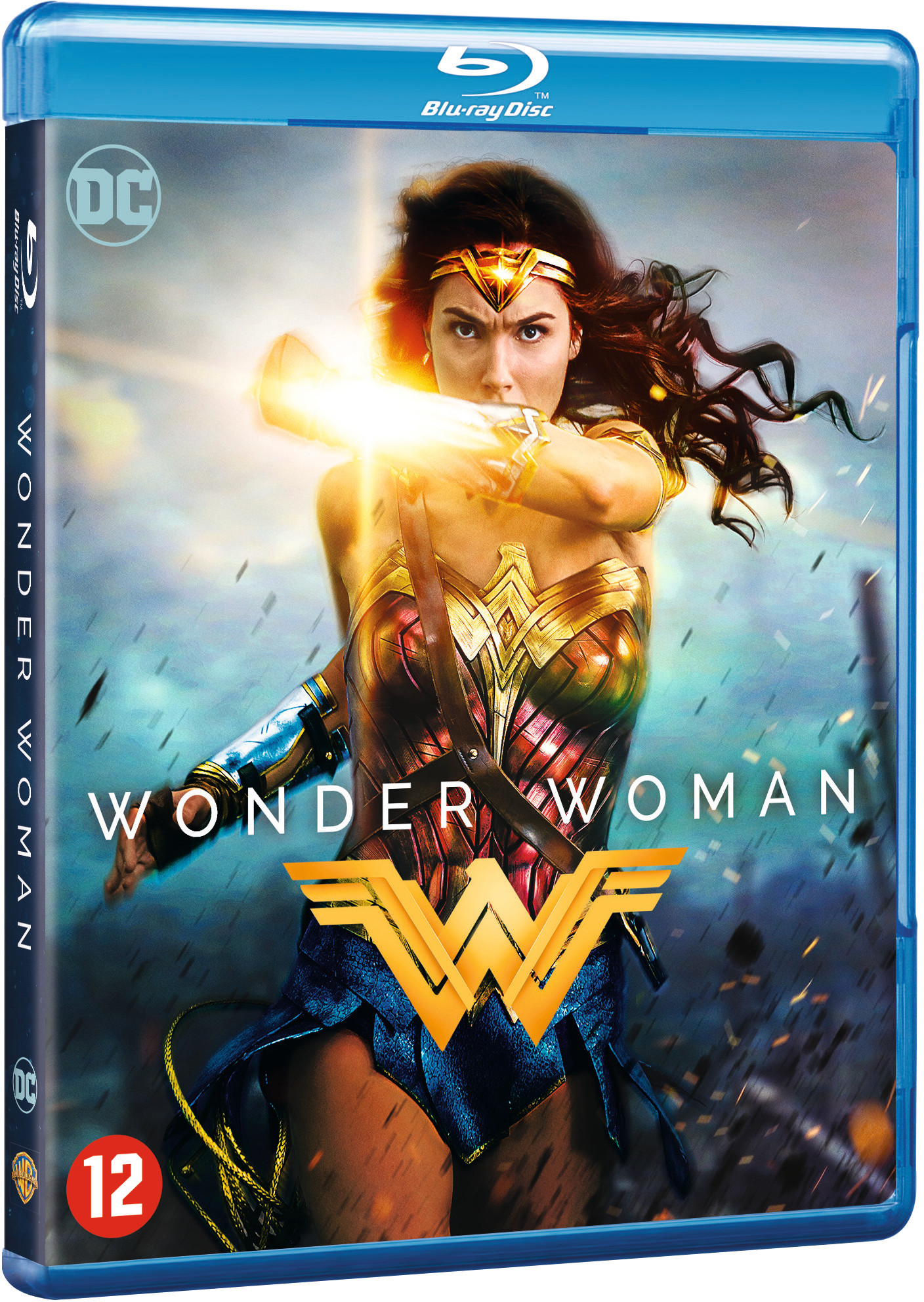 Boîtier Blu-ray de Wonder Woman avec couverture du film. Boîtier bleu.
