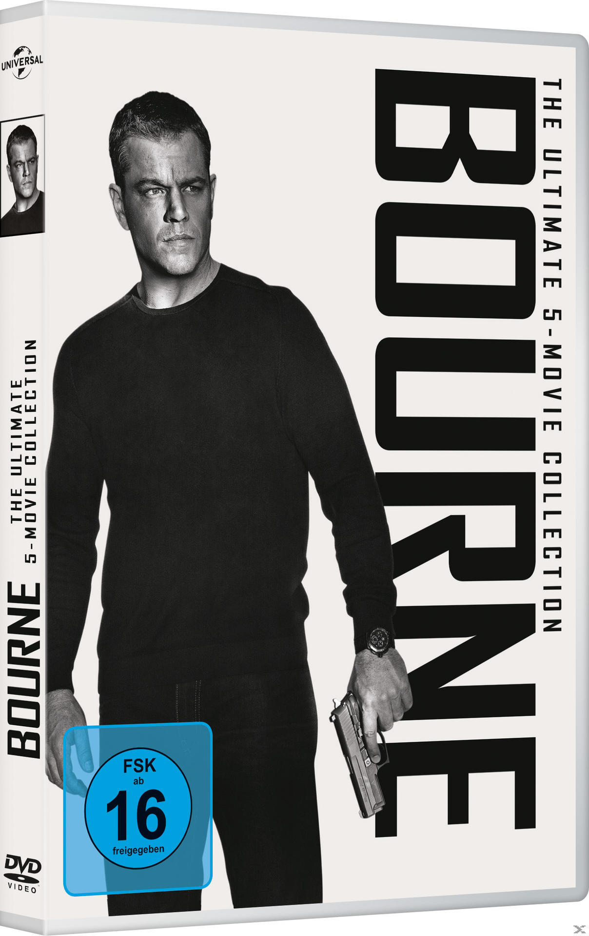 DVD-Cover des Films Bourne. Matt Damon hält eine Waffe und sieht ernst aus.