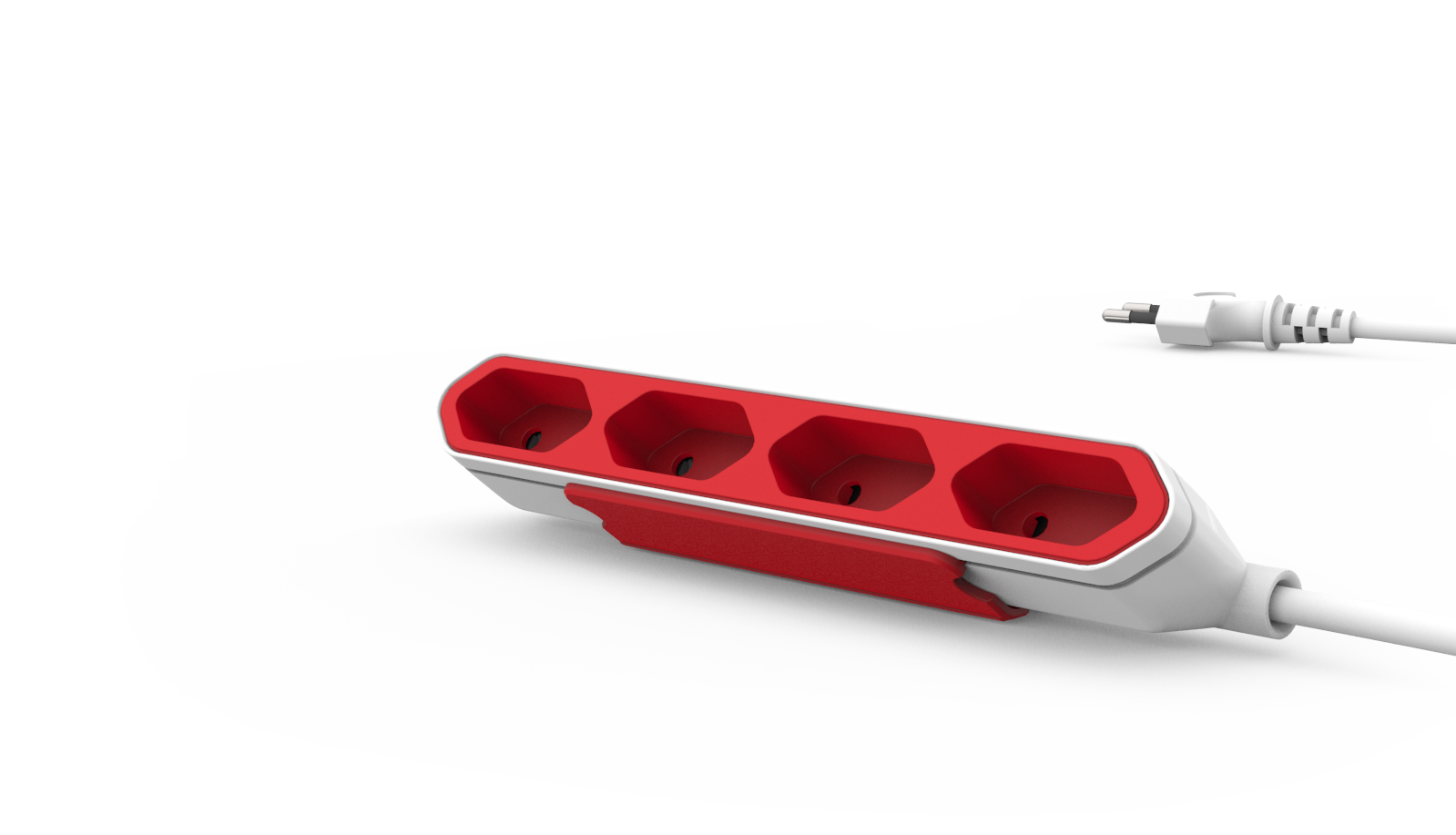 ALLOCACOC 9101/PB4SEU PowerBar hálózati hosszabbító, 4 földeletlen (C ) vékony dugalj, 1,5m, fehér-piros