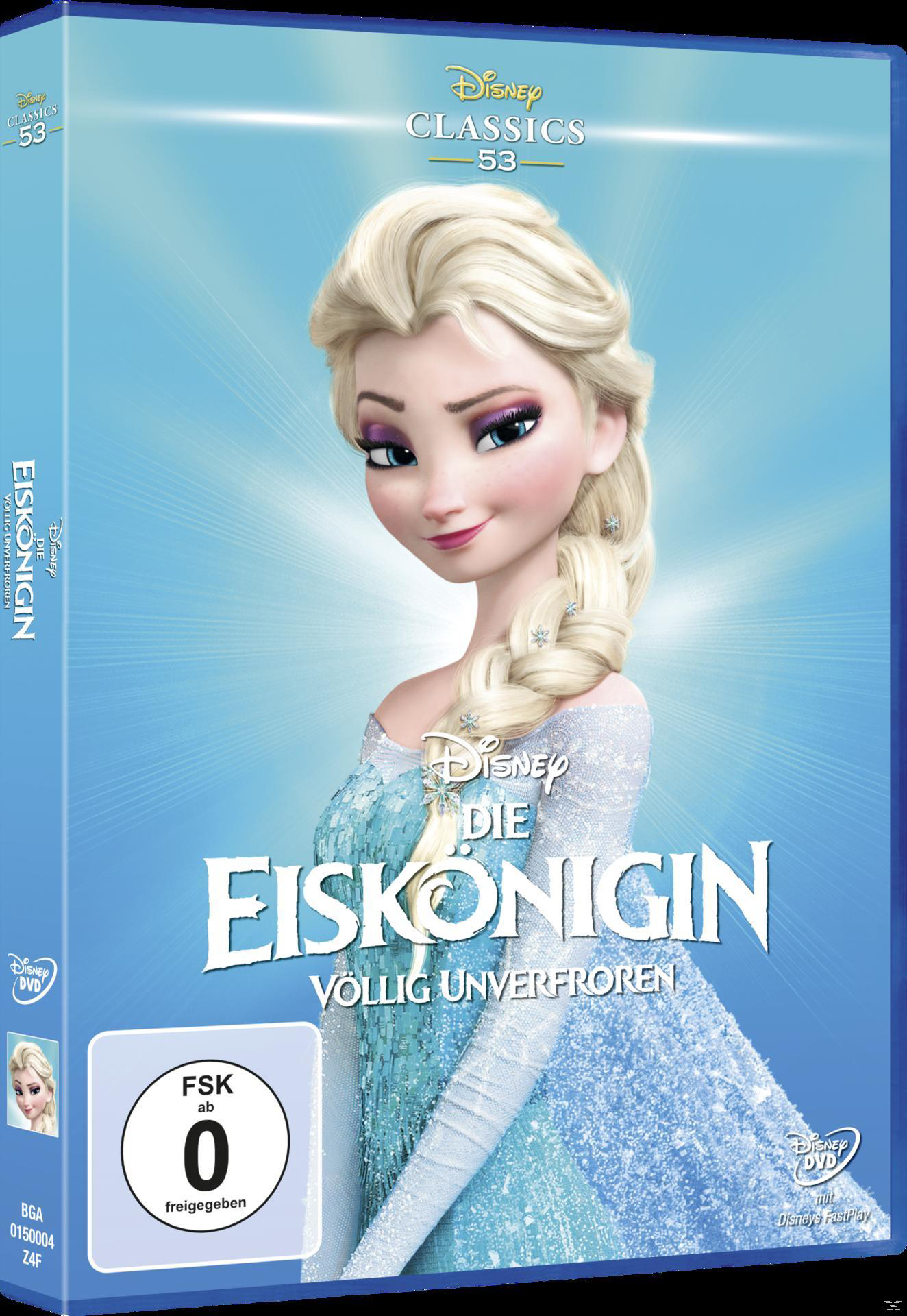 DVD-Cover. Zeichentrickfigur aus Disneys Frozen. Titel: Die Eiskönigin.