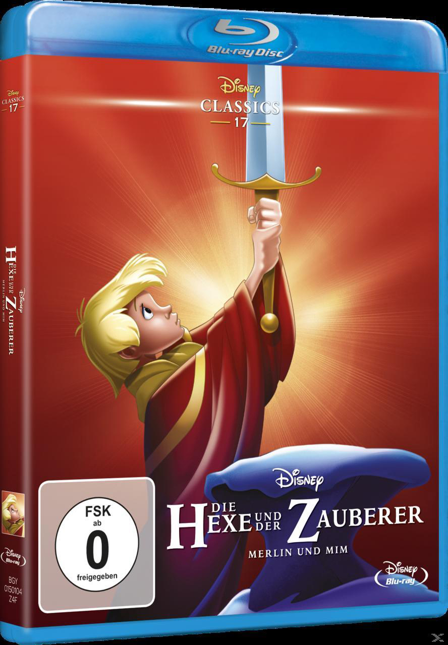 Blu-ray-Hülle mit einem Jungen, der ein Schwert hält. Roter Hintergrund. Titel: Die Hexe und der Zauberer.