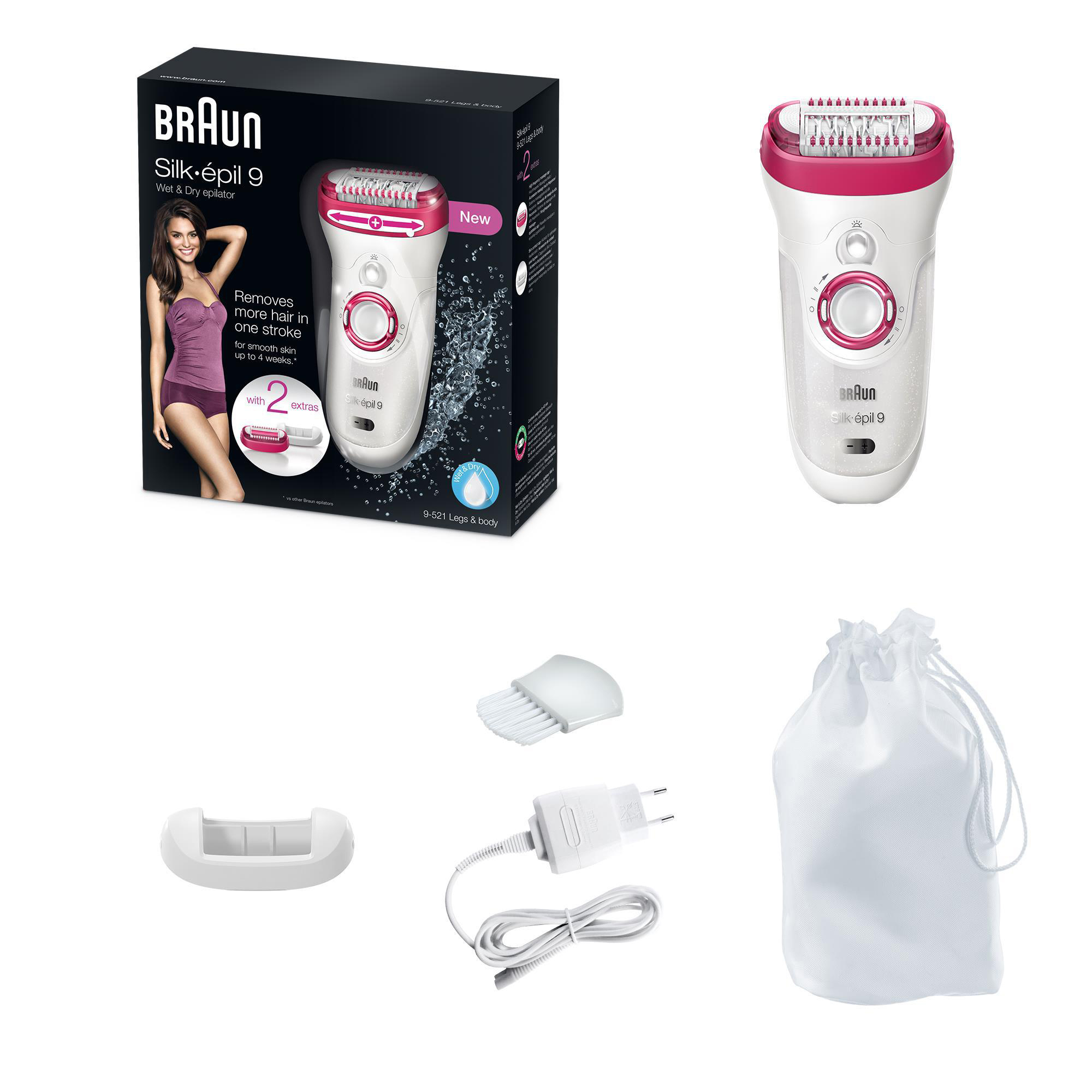BRAUN Silk-epil 9 9-521 Epilierer, Weiß/Pink