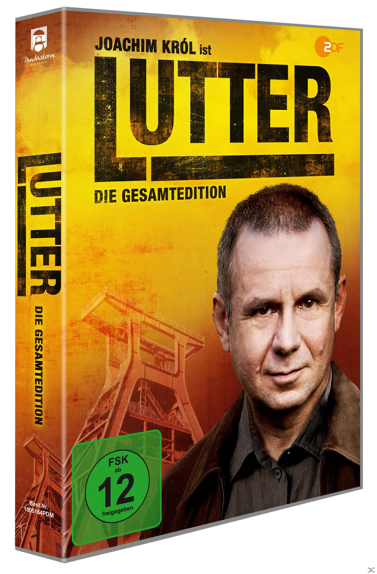 DVD-Box-Set für „Lutter“ mit einem Mann und einer Fabrik im Hintergrund.