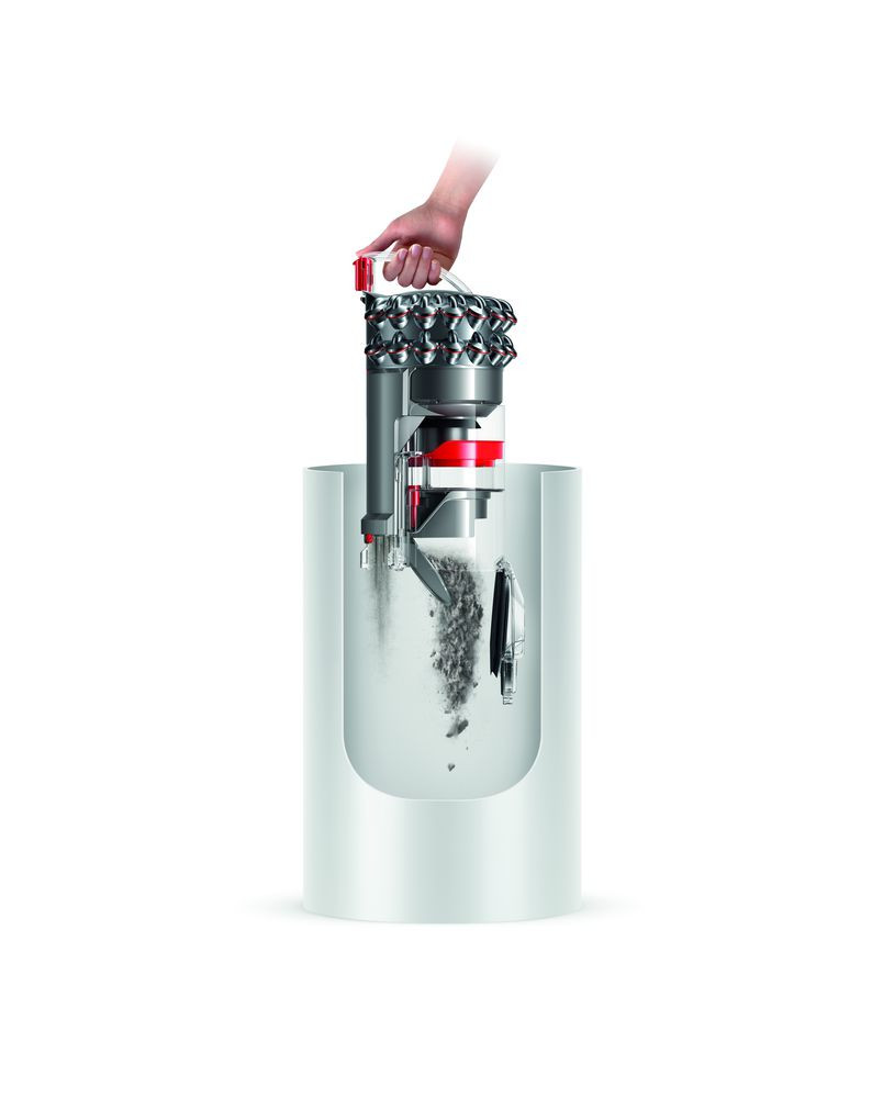 Cutaway view of a Dyson vacuum, showing the internal dirt collection system.