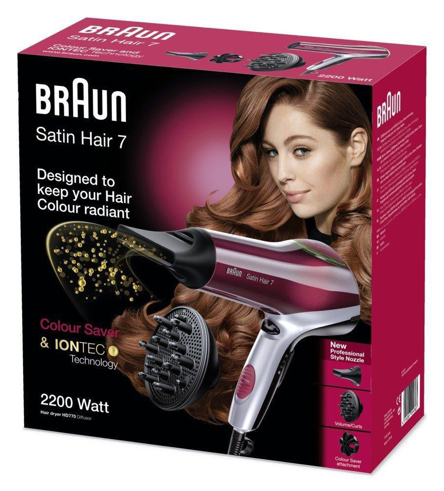 Haartrockner ColorSaver Diffusor 7 Satin Hair (2200 HD + Watt) BRAUN Rot/Schwarz 770