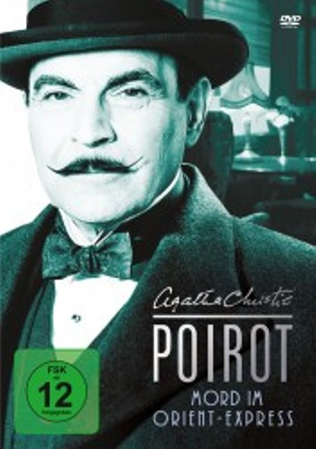 DVD-Cover von Poirot, ein Mann in Anzug und Hut. Text: 'Agatha Christie' und 'Poirot'.