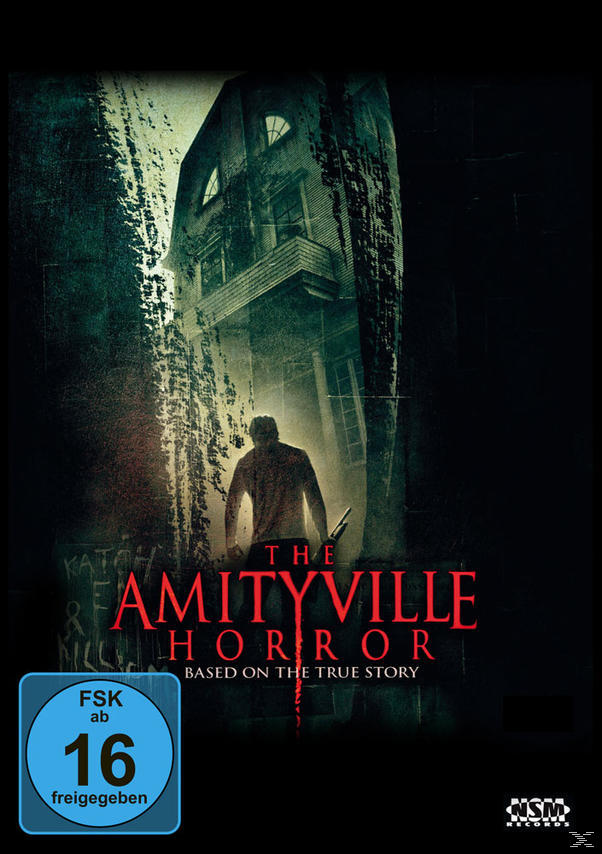 The Amityville Horror DVD-Cover. Silhouette eines Mannes vor einem Geisterhaus. Dunkler Hintergrund.