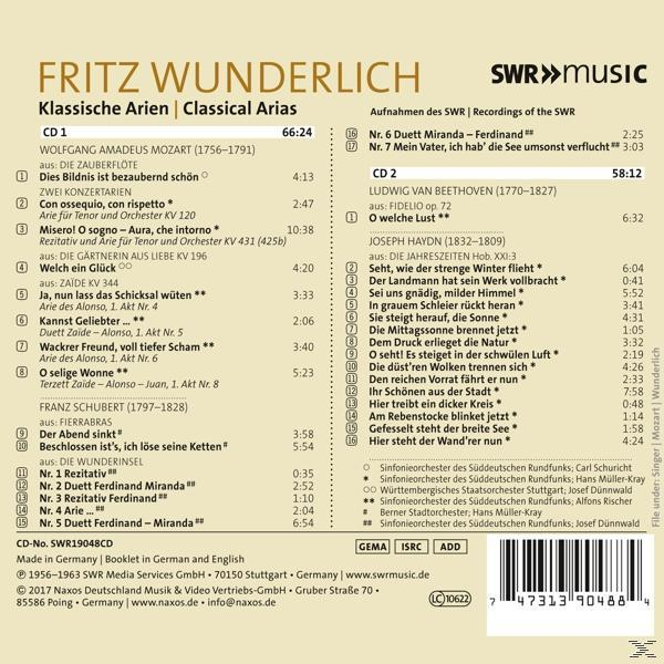 CD-Cover für Klassische Arien, mit einer Liste von Liedern und Informationen zur Aufnahme.