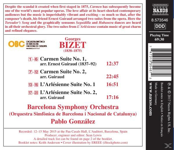 CD-Cover mit Text über Georges Bizets Carmen. Enthält Text und Logo. Weißer Hintergrund.