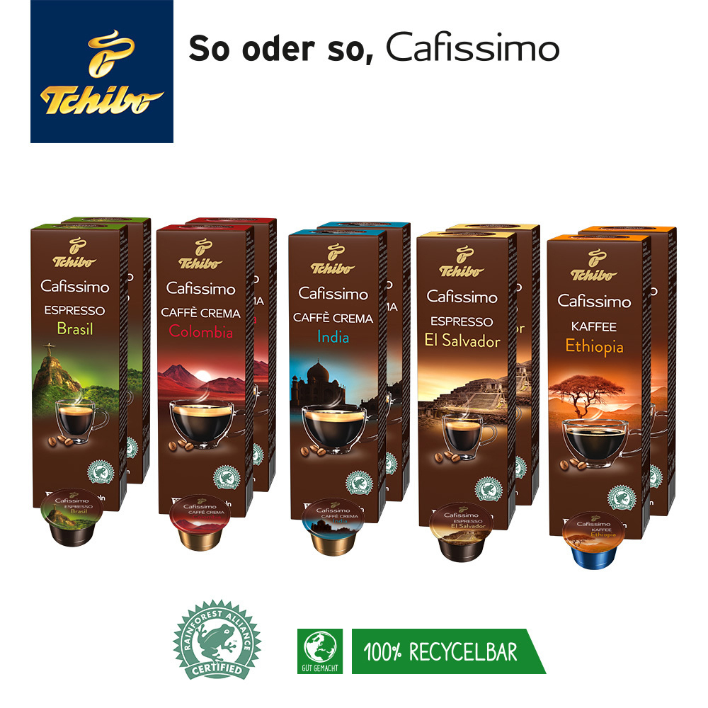 TCHIBO CAFISSIMO Saeco Tuttocaffè Nero inkl. 100 Kapseln Kapselmaschine Schwarz