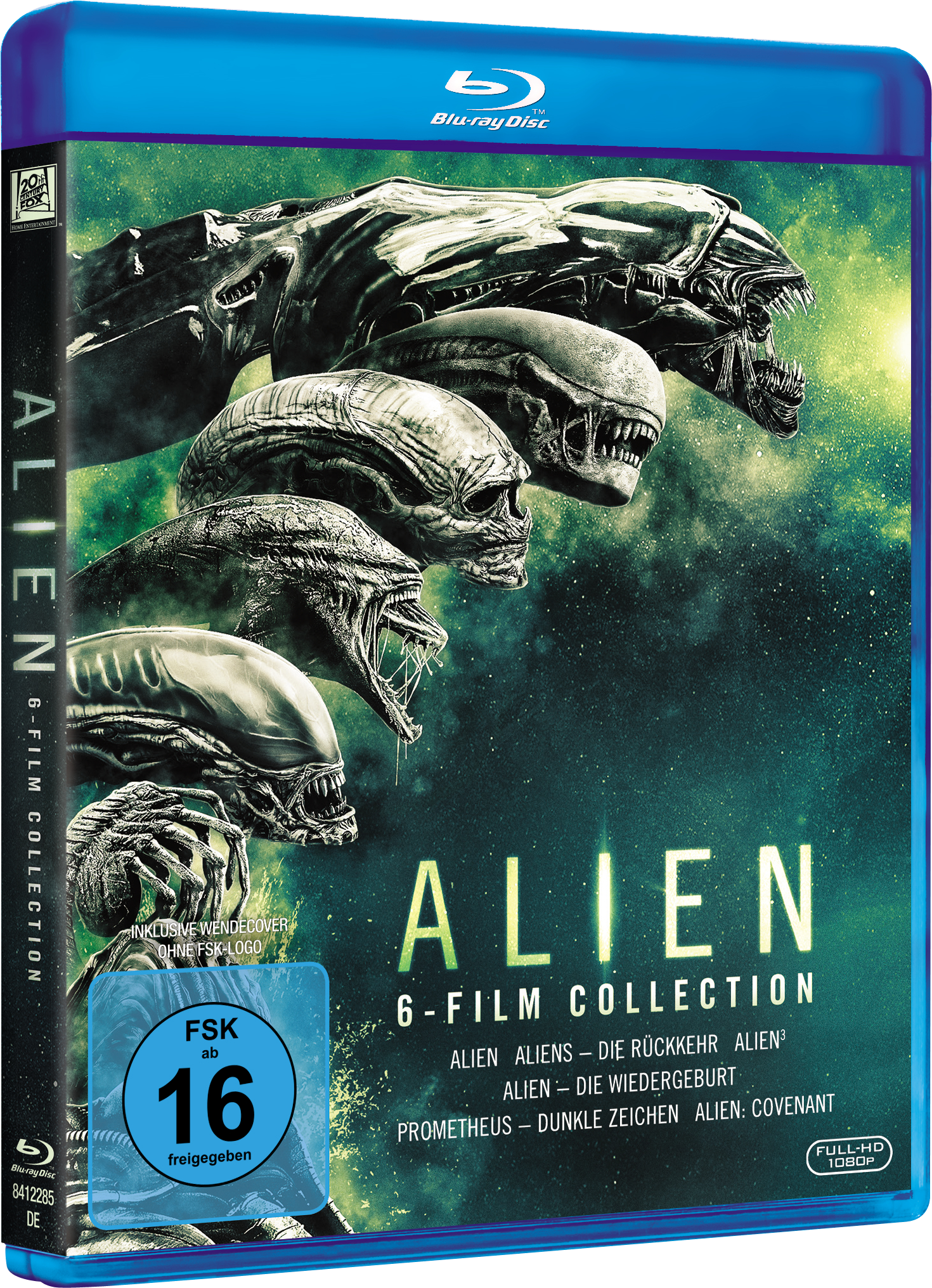 Blu-ray-Disc-Hülle für Alien 6-Film Collection. Enthält verschiedene Alien-Gesichter. FSK 16.